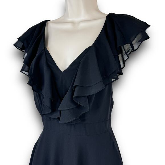 Lulus Little Black Ruffle Mini Dress Flutter Sleeves Vneckline Sleeveless XS - Picture 2 of 10